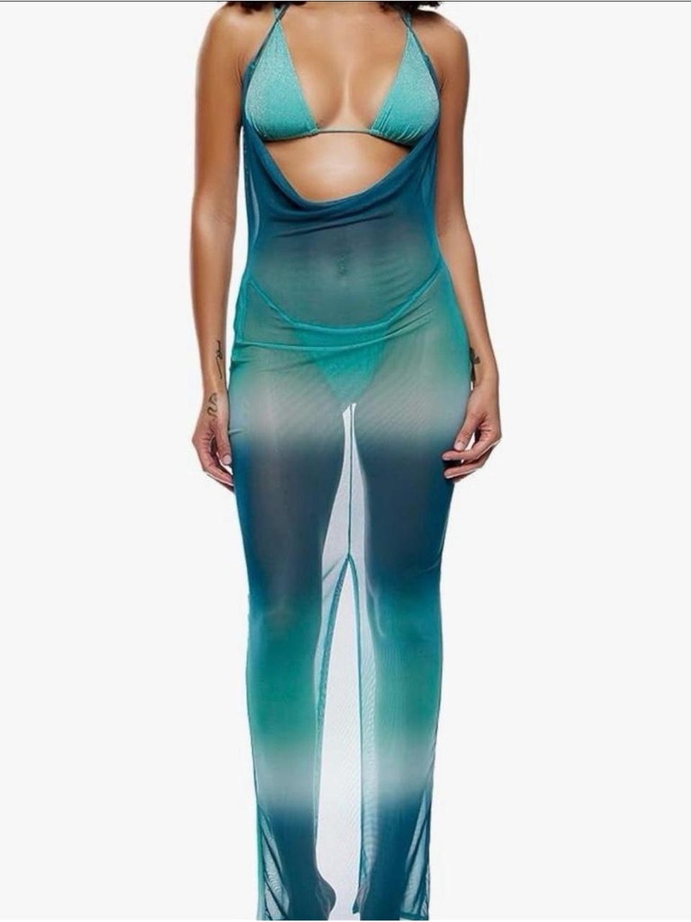 Forplay Teal to Seafoam Ombre Sheer Mesh Cover-Up